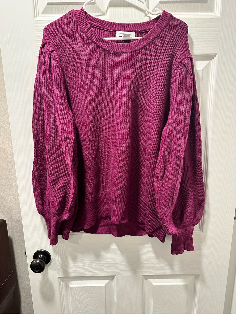 Liz Claiborne Raspberry Crewneck Sweater with Balloon Sleeves